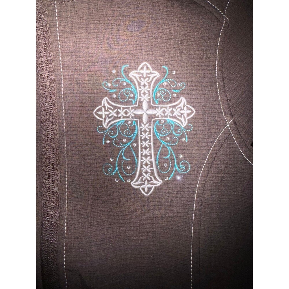 Cowgirl Hardware Girls 7/8 Jacket Brown Western Cross Embroidered Softshell - Picture 5 of 9